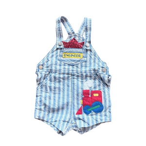 Vintage Kids Baby Togs Train Engineer Bubble Overalls Romper Size 24 Months